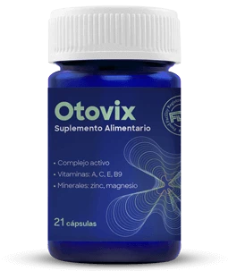 Frasco Otovix azul navy con complejo activo, vitaminas A C E B9, zinc y magnesio, 21 cápsulas