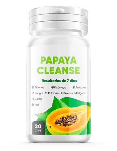 Frasco Papaya Cleanse con cápsulas detox digestivas — extracto de papaya, papaína, fibra prebiótica, senna, cardo mariano y diente de león, 20 cápsulas